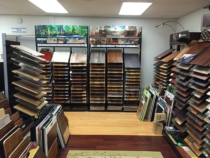 Wide display of hardwood flooring planks in various species